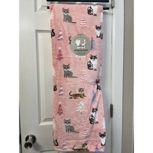CATS & TREES Pink Print Throw Blanket 50x70” Christmas Lili Chen Cat Creations